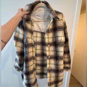 Wilfred Plaid Teddy Jacket in Brown, Cream, and Tan